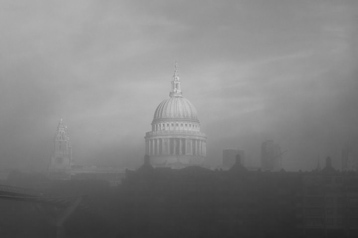 St Pauls Cathedral in mist  in black and white