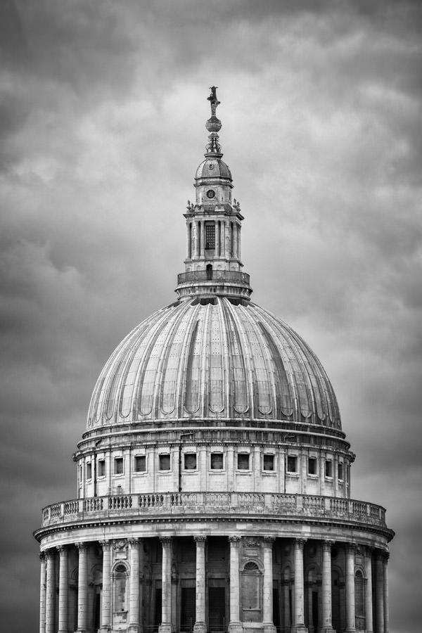 Classic St Pauls Cathedral Dome close up  in black and white