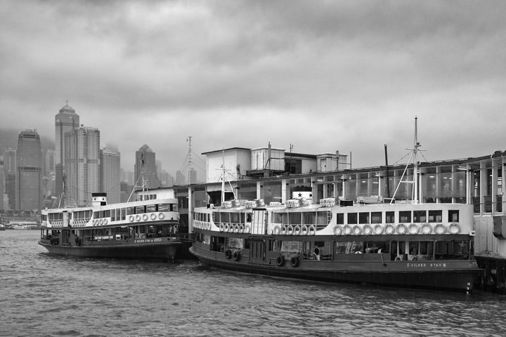 Star Ferry Terminal 3 in black and white