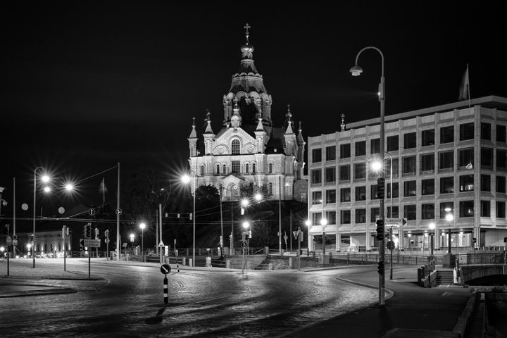 Streets of Helsinki Finland at night