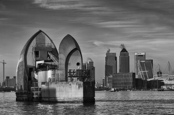 Photograph of Thames Barrier and Canary Wharf