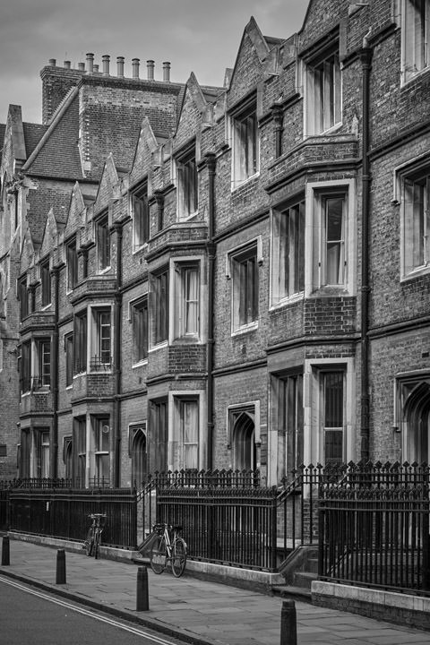 Trumpington Street in Cambridge, England in black and white