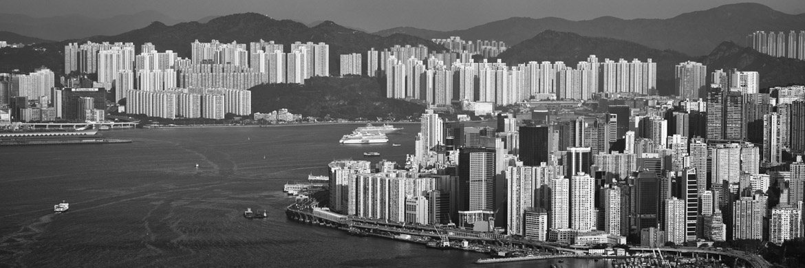 Victoria Harbour Hong Kong 2 panorama in black and white