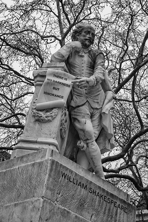photograph of the statue of William Shakespeare in Leicester Square in London
